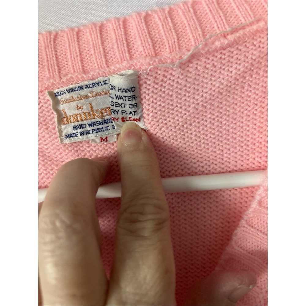 Vintage Donnkenny Button Front‎ Cable Knit Vest Sweater Pink Size Med Pockets - Picture 3 of 7